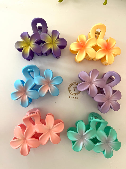 Dual Flower Plumeria Flower Hair Clip - Matte Finish