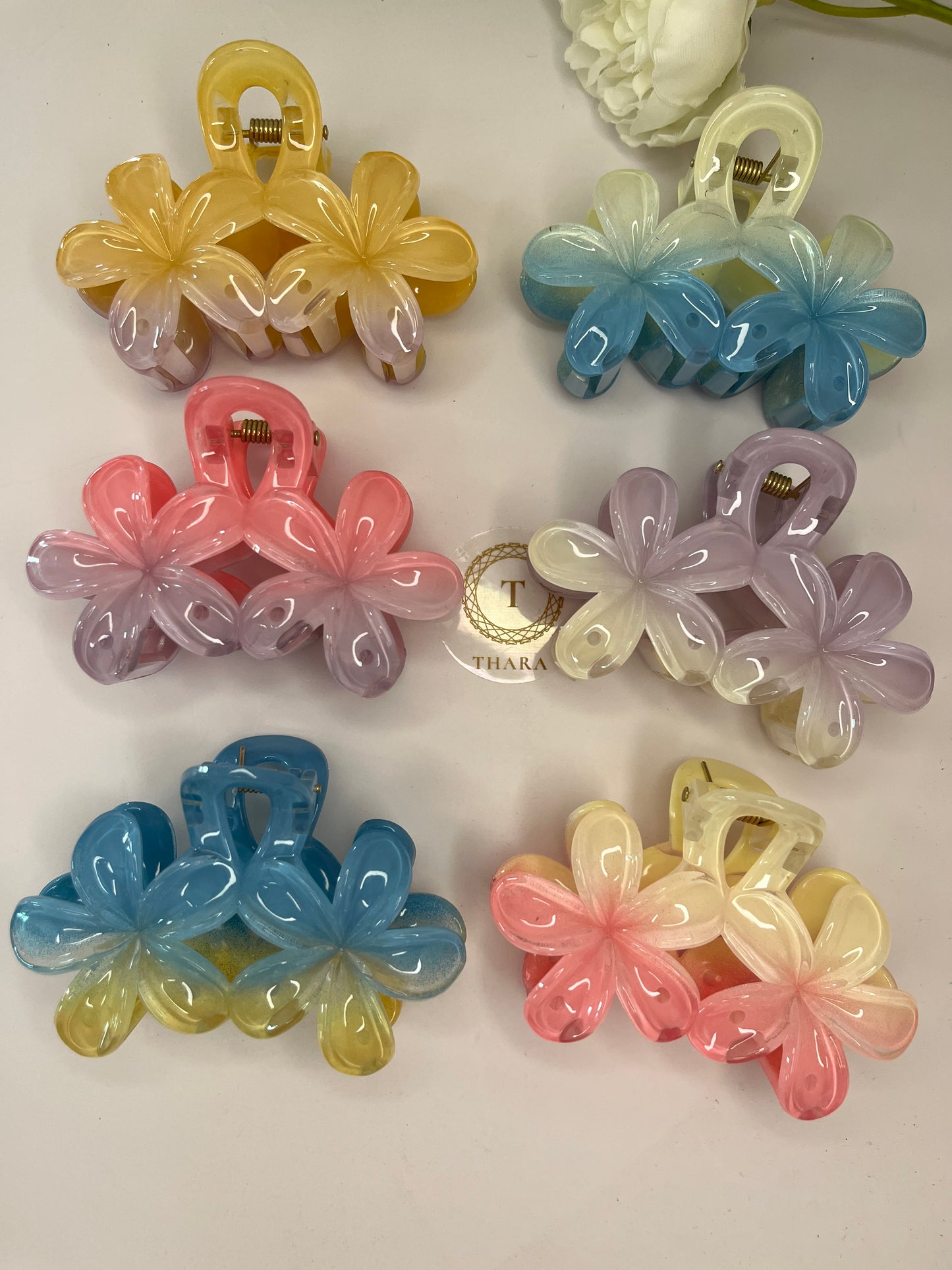 Dual Flower Plumeria Hair Clip - Glossy Finish