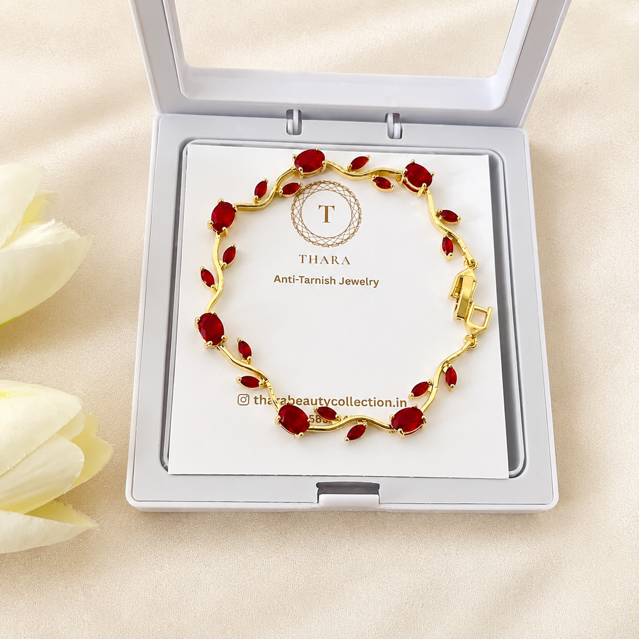 Viral Tulip Bracelet – Ruby Red | Anti-Tarnish Floral Bracelet for Women