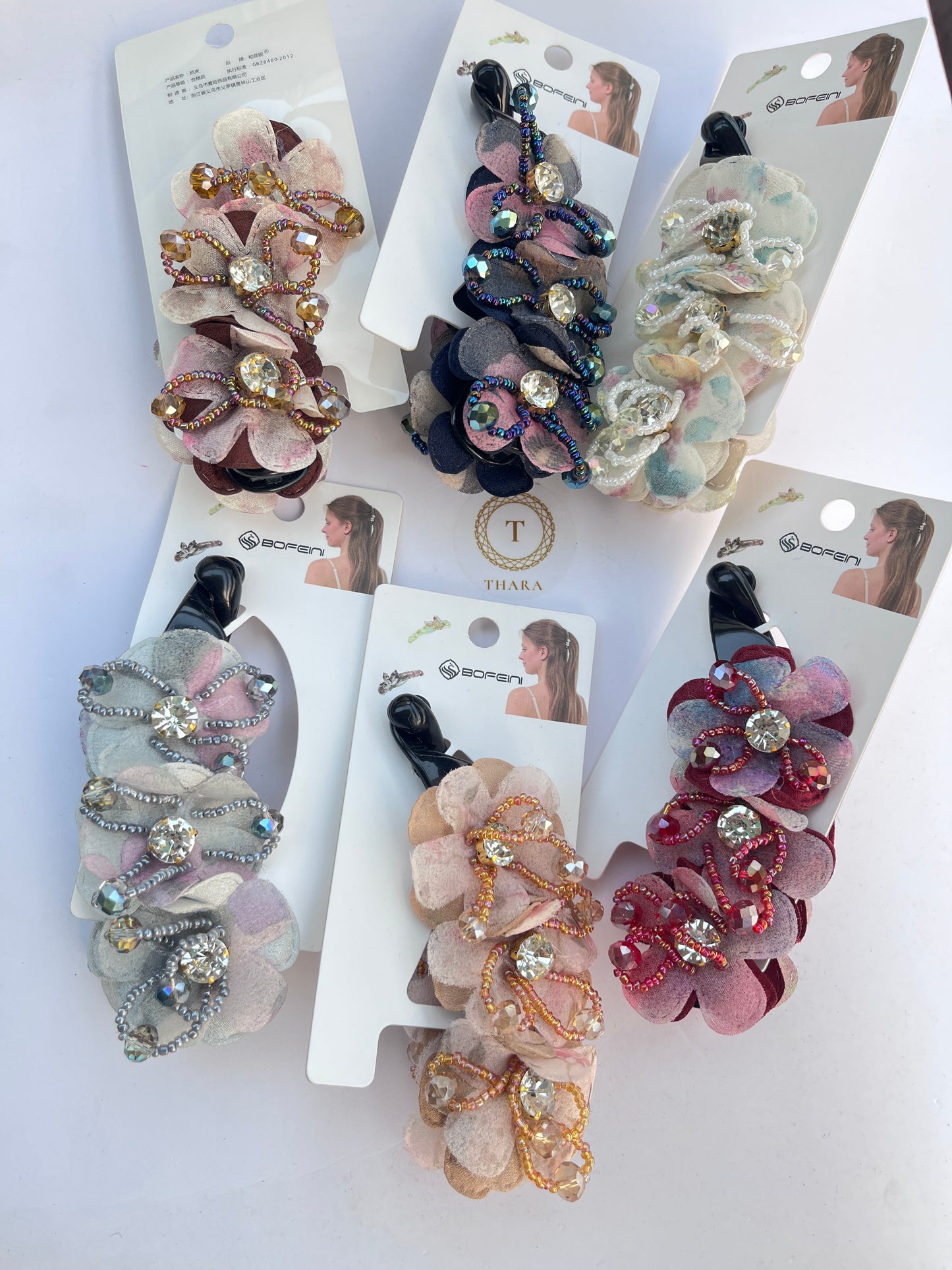 Triple Blossom Pearl hanging Banana HairClip