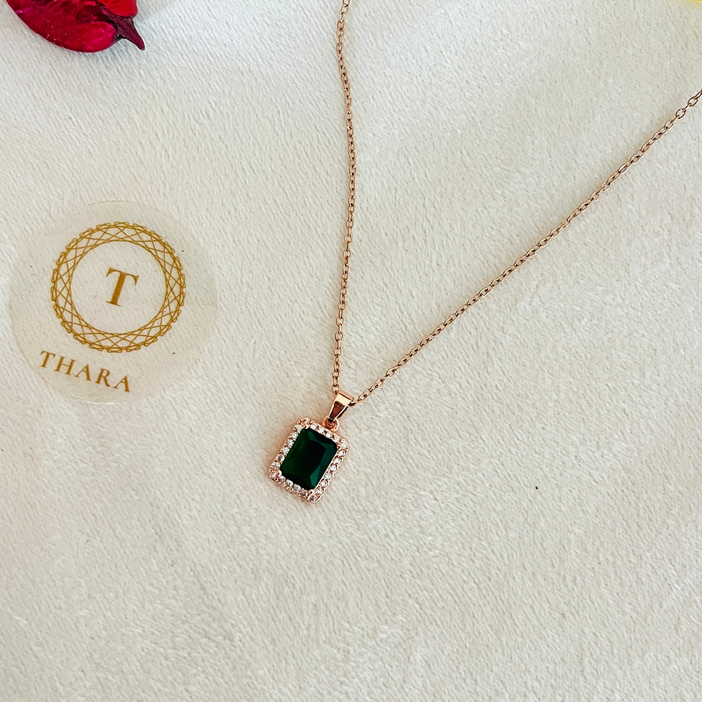 Kiyu Ziyu Green Rectangular Pendant Rose Gold Chain - Exclusive Collection
