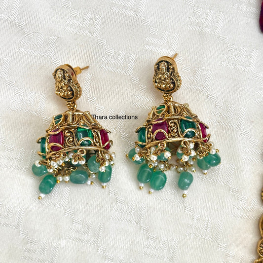 Antique Temple Choker Set with Emerald Beads