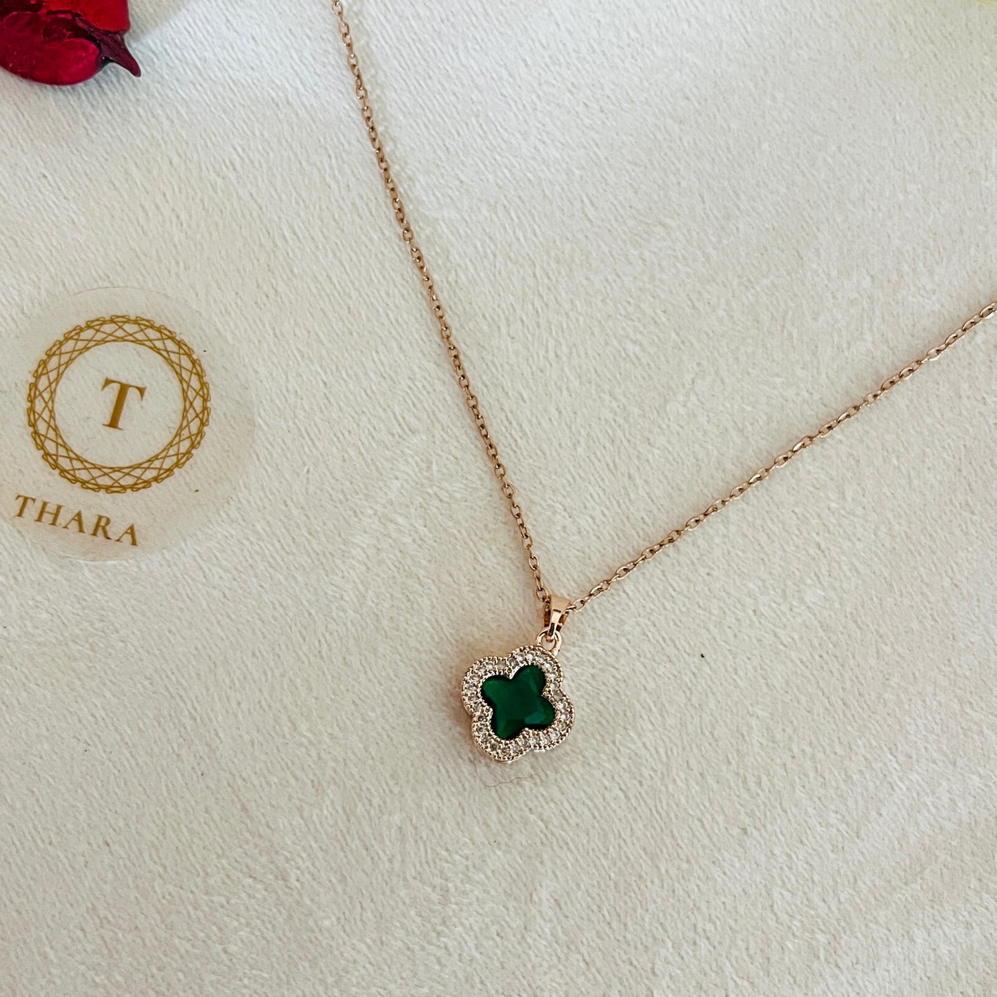 Kiyu Ziyu Green Clover Pendant Rose Gold Chain - Exclusive Collection