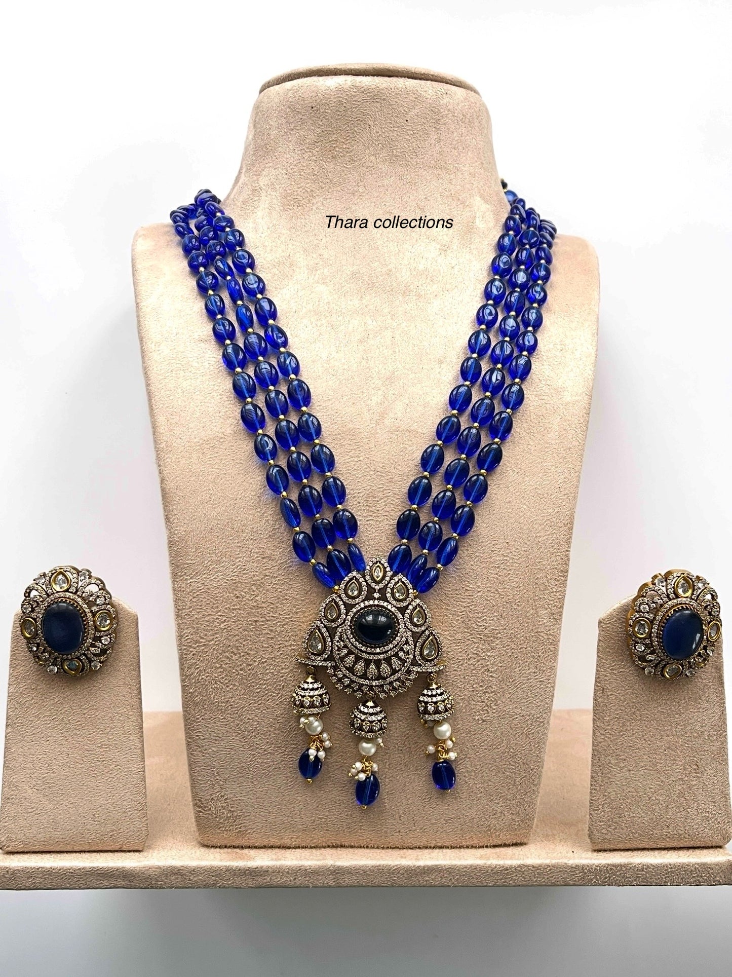 Royal Victorian Blue Beads Necklace Set with Matching Earrings