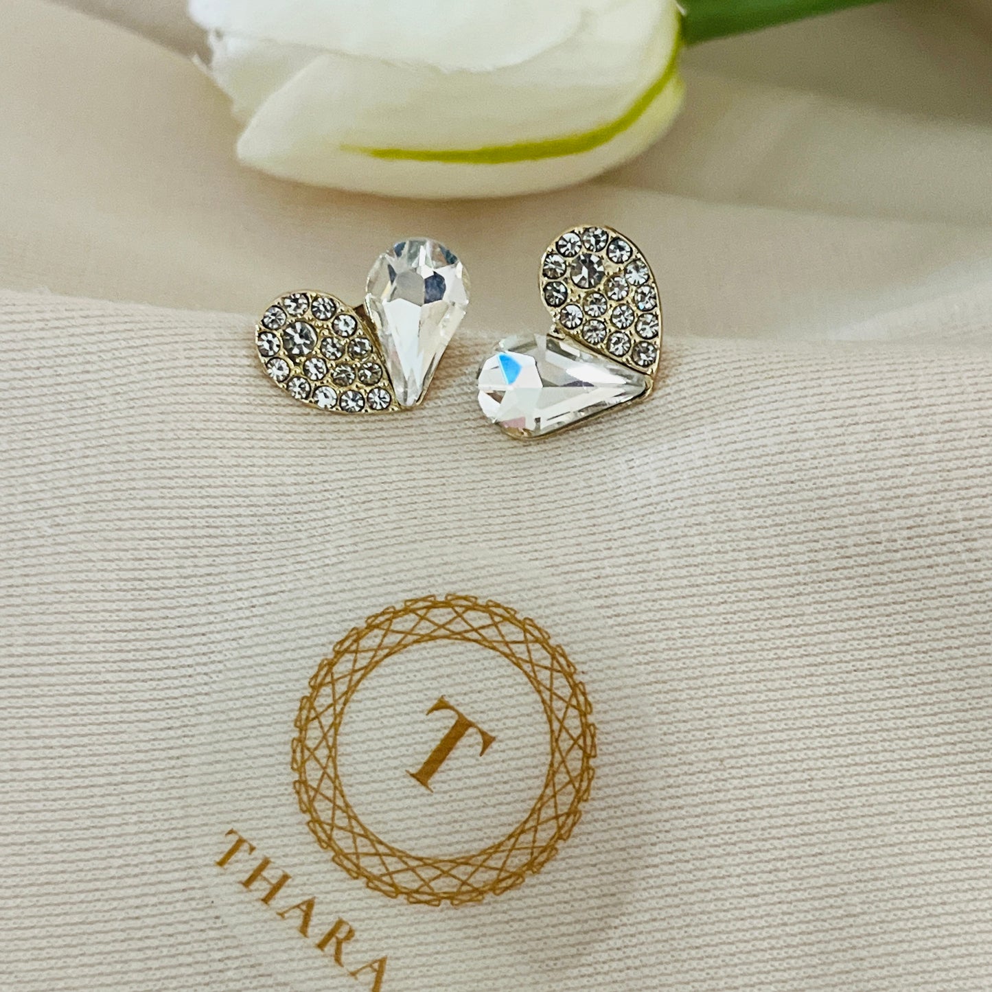 Dual Stone Heart Stud Earrings