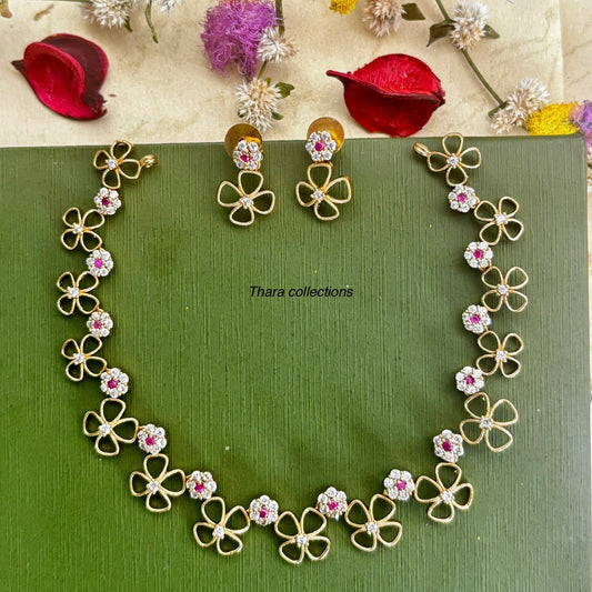 Blossom Gold-Plated Floral Necklace Set with Stud Earrings