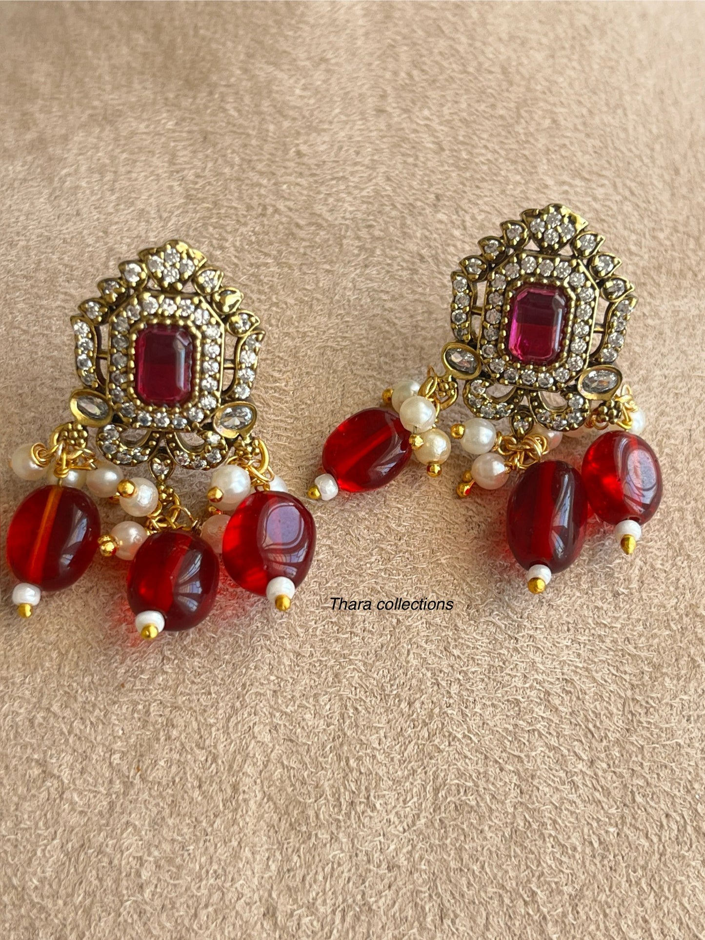 Victorian Finish Ruby Beaded Peacock Necklace Set