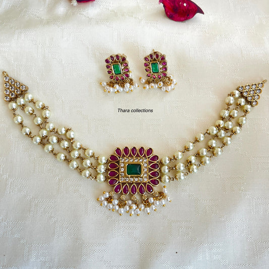 Royal Kundan & Pearl Choker Necklace Set