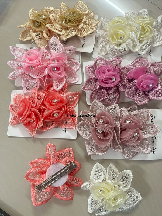 Lace Dual Flower Alligator Pin