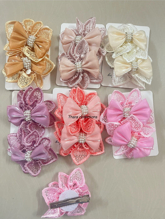 Lace Bow Floral Alligator Clip