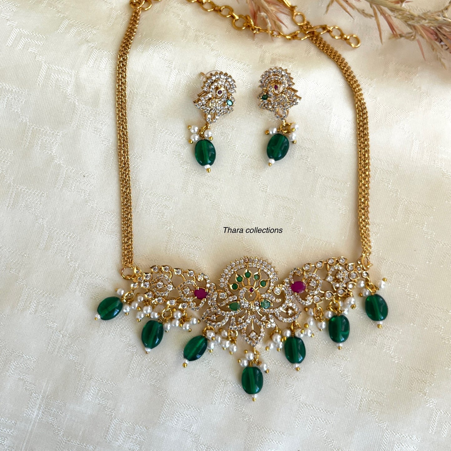 Gold-Plated Peacock Design Necklace Set – A Statement of Elegance