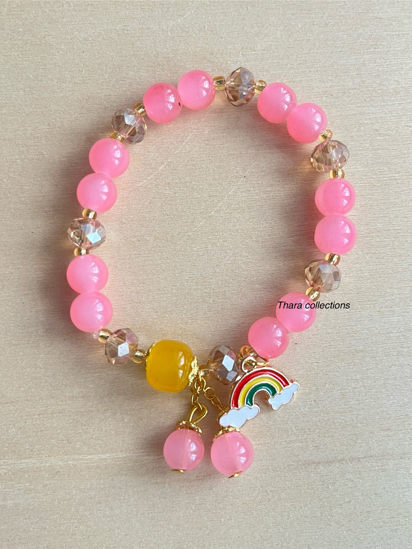 Pink Rainbow Charm Beads Bracelet